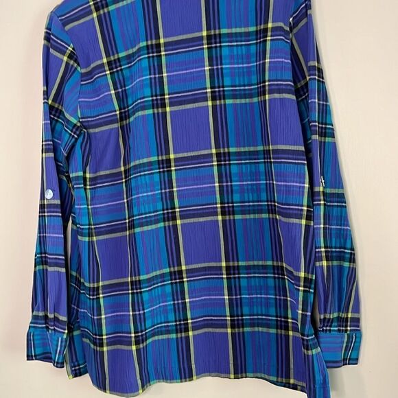 Drapers & Damons Blouse Size Medium Blue Plaid Long Sleeves - Picture 7 of 9